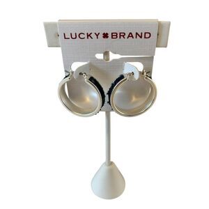 Matte Silver Toned Denim Hoop Earrings